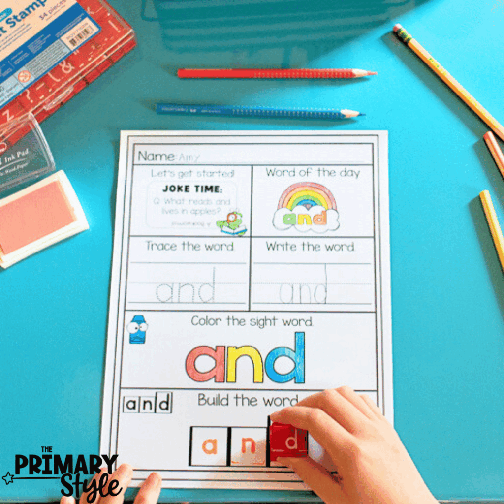 This image highlights simple worksheets students can use to practice sight words.