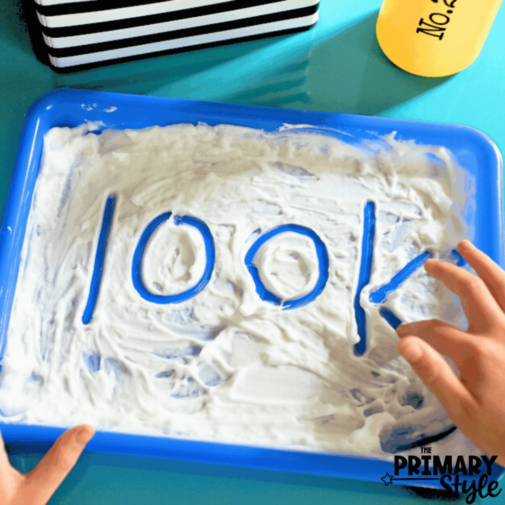 Students can trace sight words in shaving cream as another fun way to practice sight words.