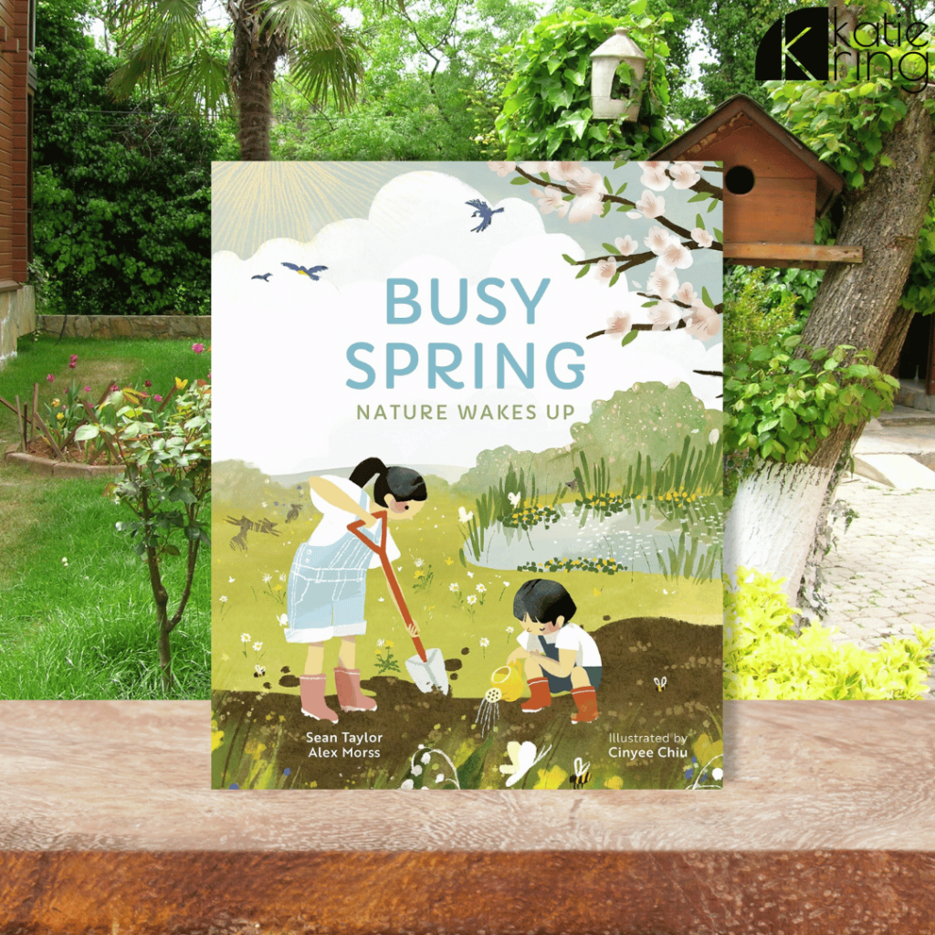 In this image, the book "Busy Spring" is shown. This is a great spring picture book to share in lower elementary classrooms!