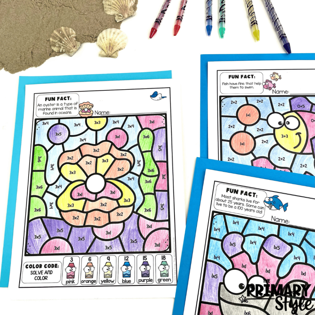 The color by code activities in this photo are perfect to use for summer learning!