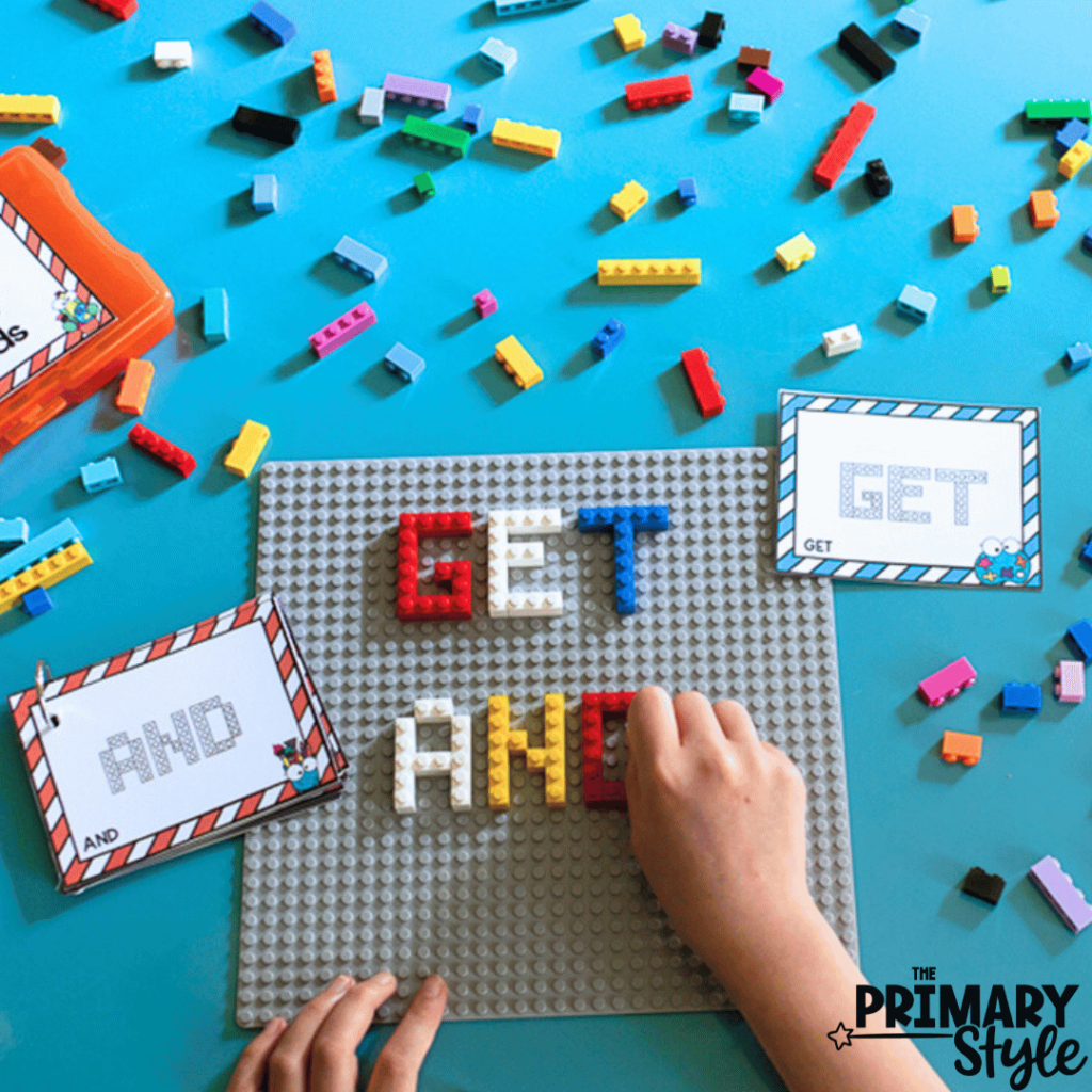 Make summer learning fun by incorporating legos with sight word practice like the child in this photo is doing.