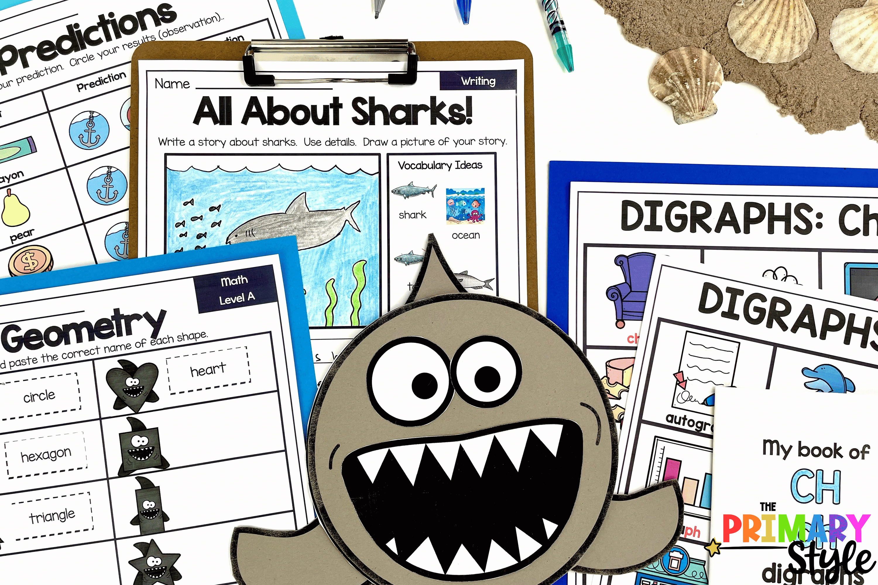 This photo shows various shark activities that are part of my shark unit!