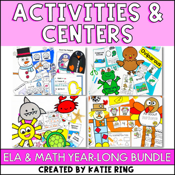 Grab these monthly themed center activities for the entire year with this ELA and Math Year-Long Bundle