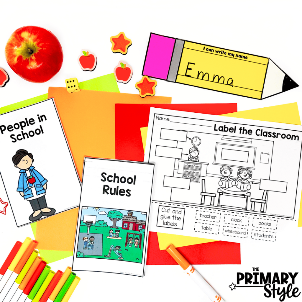 The resources in this image will help you teach primary students about school rules and people in the school. Teaching rules and procedures are crucial back to school activities.