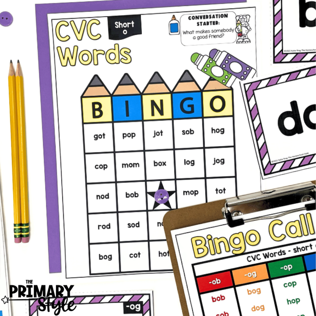 This image shows a printable BINGO game that targets CVC words and is the perfect addition to your back to school activities.