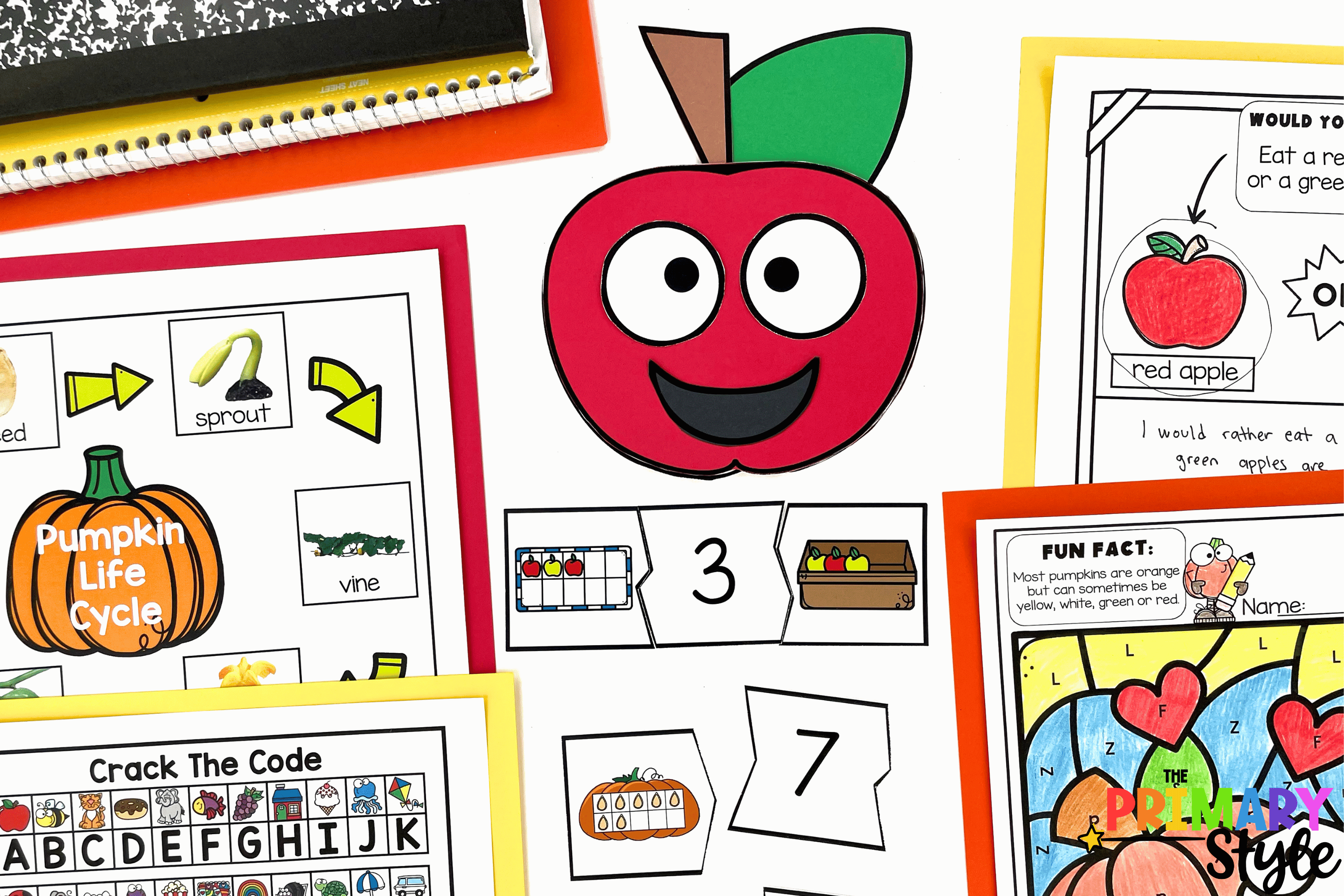 This image highlights some early fall centers, which are a key component to a primary classroom routine.