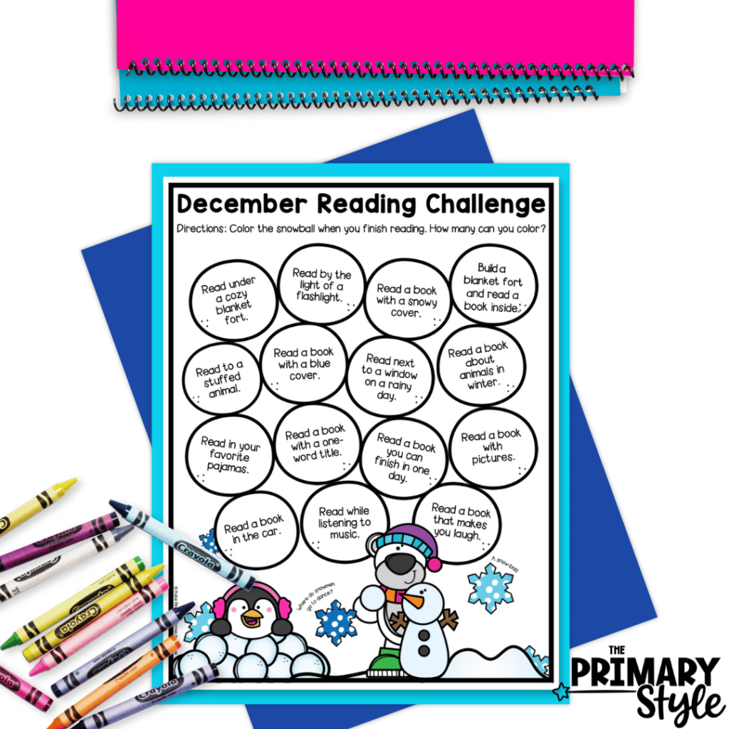 The December challenge shown in this image includes different reading activities that students can do throughout the month.