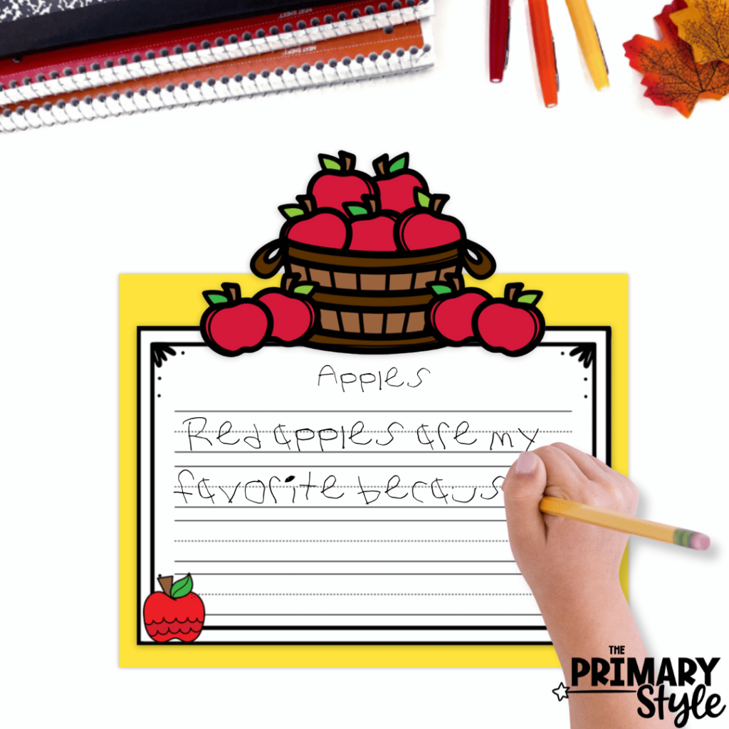 This image showcases a fun apple writing template that is included as part of my Apples and Pumpkins Unit.