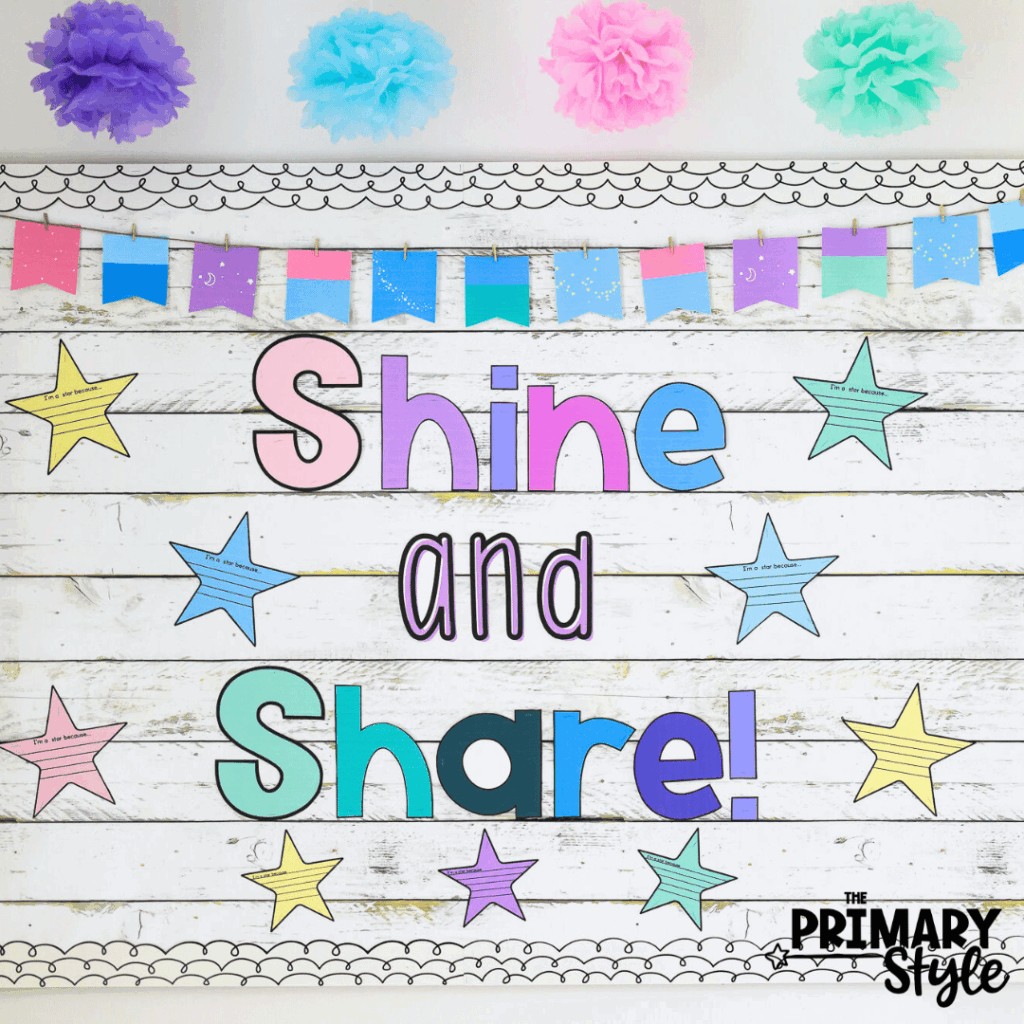 Bulletin board ideas like this "Shine and Share" display are perfect for the beginning of the year!