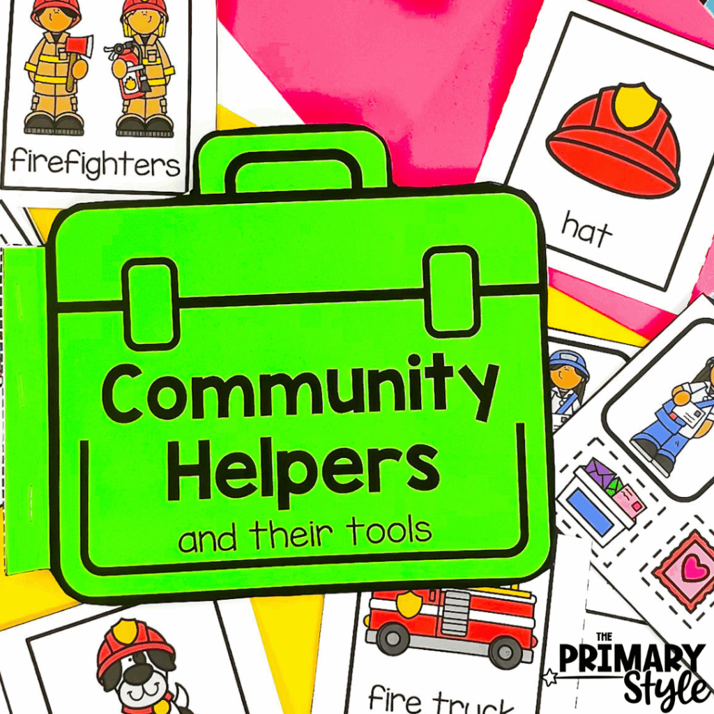 This image showcases a free community helpers activity focused on firefighters.