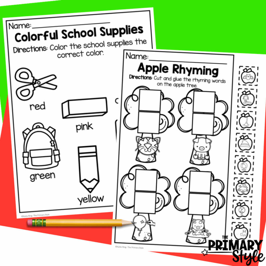 This image highlights September morning work activities that target skills like rhyming and color recognition.
