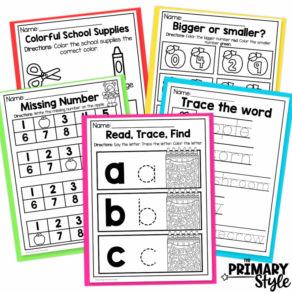 These September morning work activities target beginning of the year math and literacy skills.
