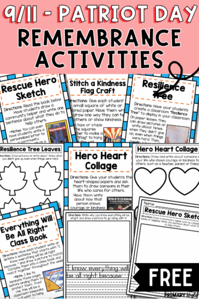 Free 9/11 Patriot Day extension activities for the primary classroom.