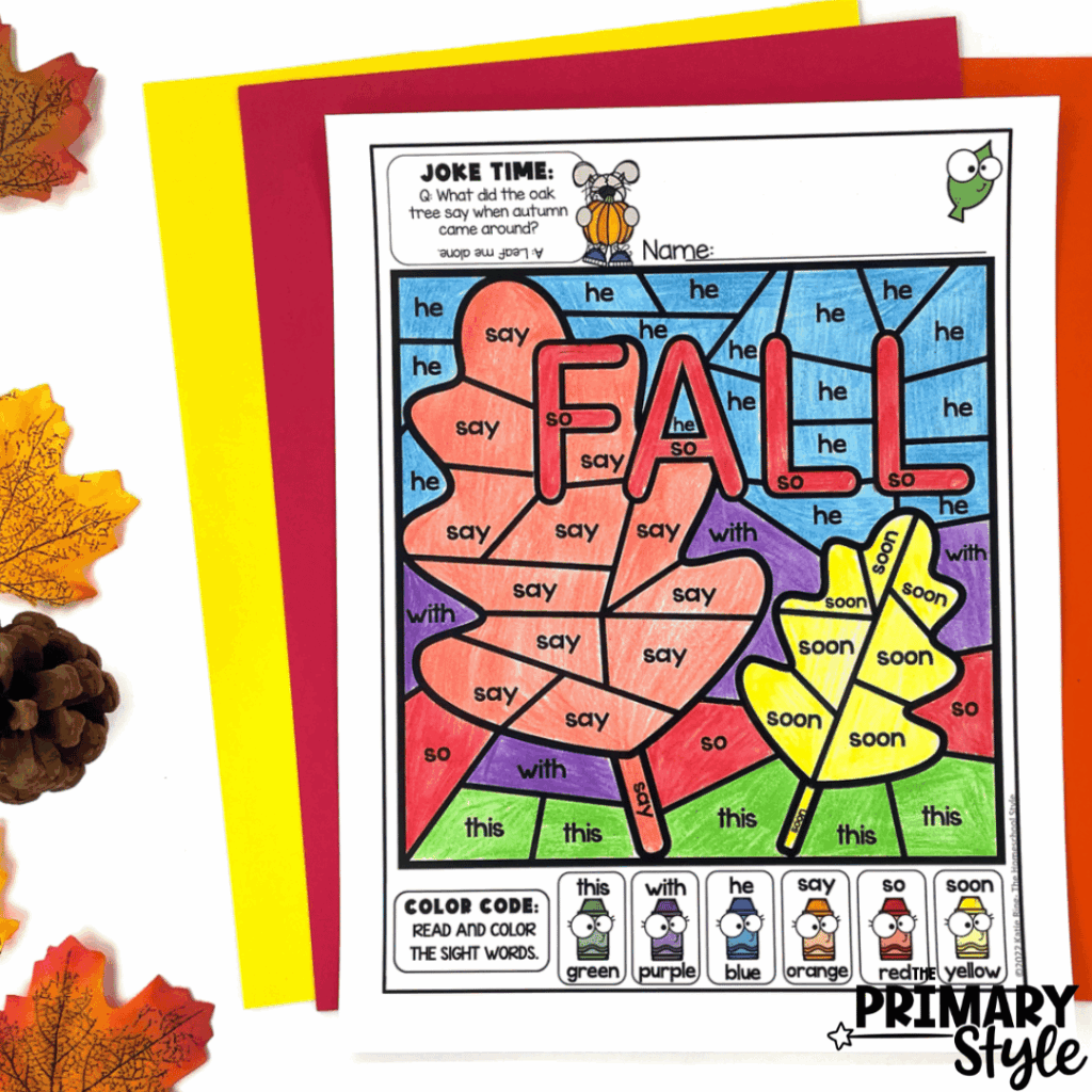 These no prep fall activities are the perfect way to practice sight words.