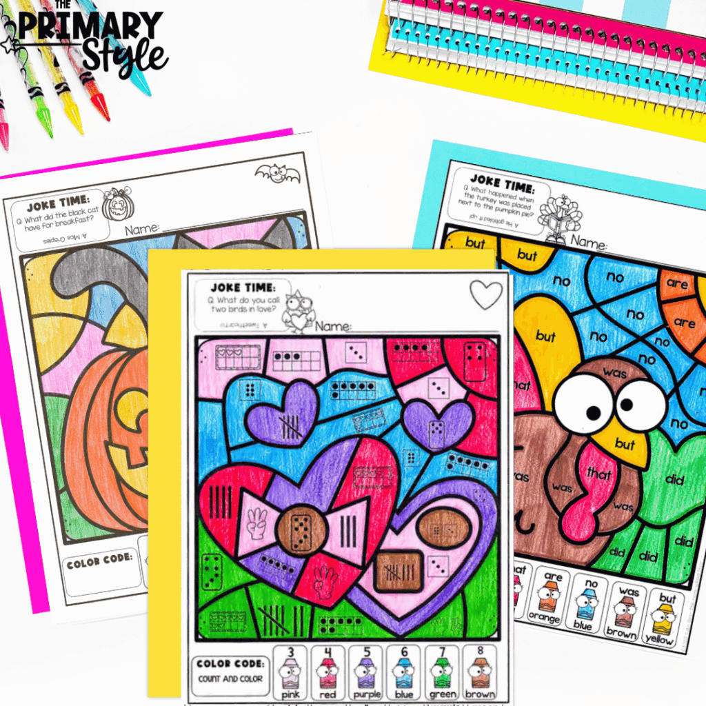 Low-prep activities like these color by code worksheets will save your sanity all year long.