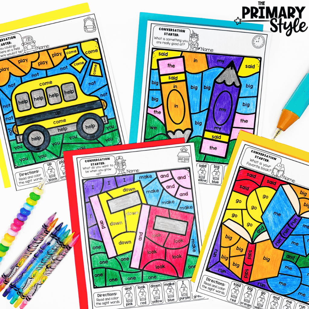 This image highlights back to school themed color by code activities.