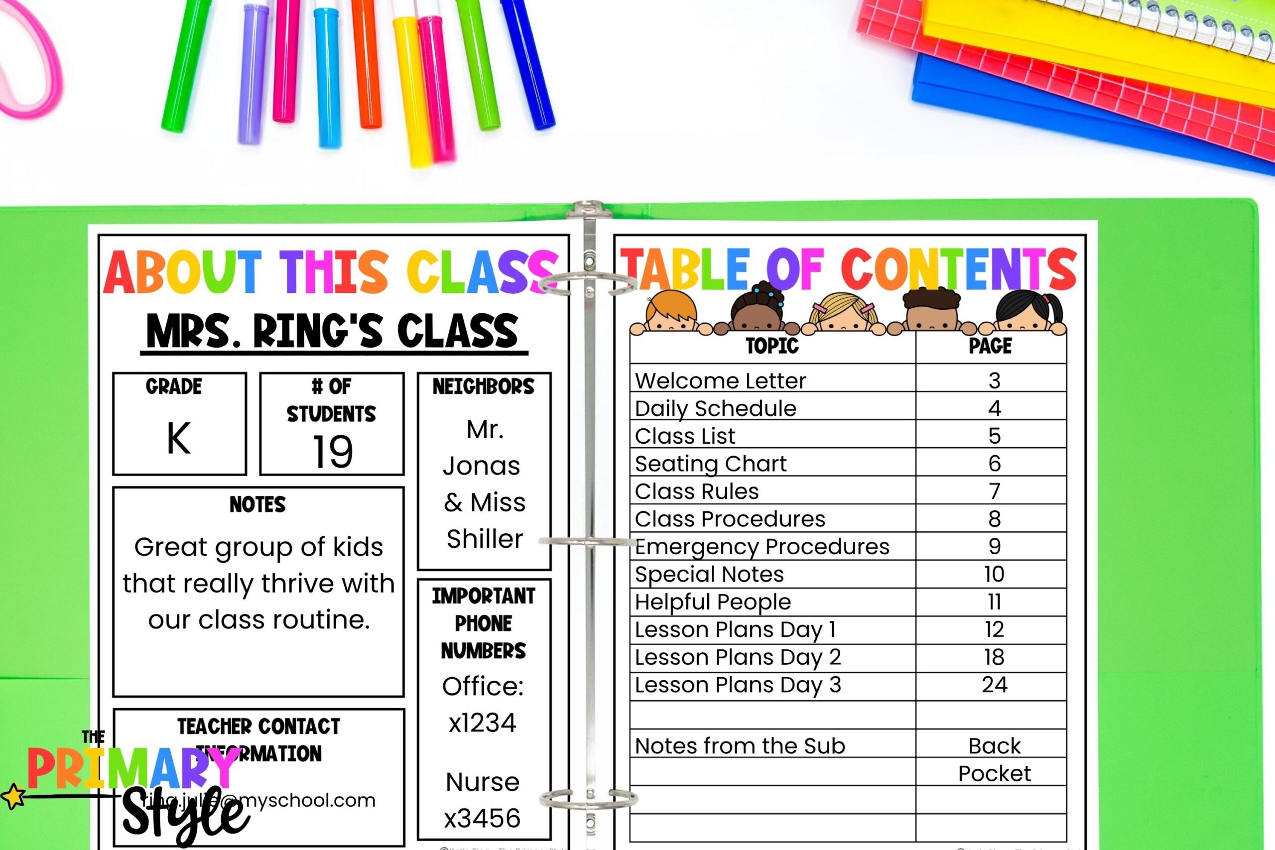 Learn how to set up a kindergarten substitute binder with emergency sub plans.